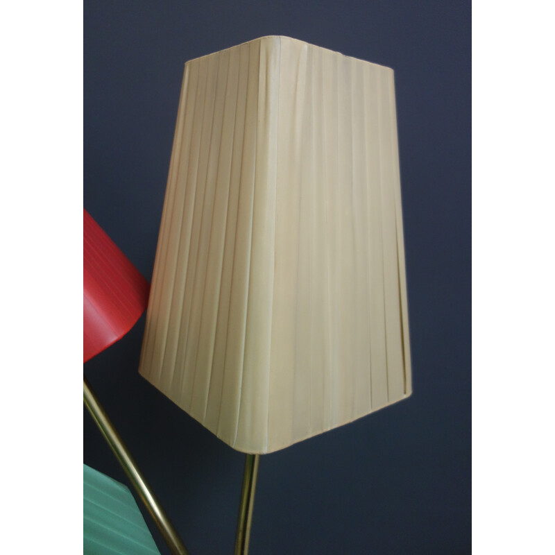 Lampadaire vintage avec trois abat-jour en fibre colorée, 1960