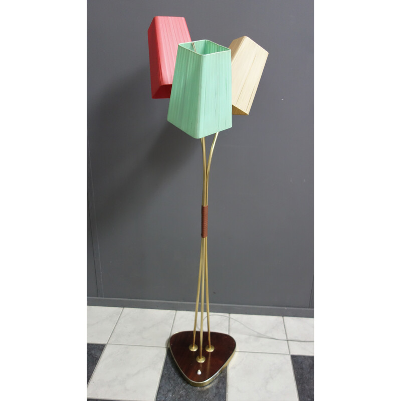 Vintage floor lamp with three colorful fiber shades, 1960s