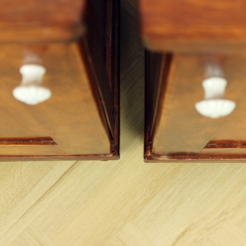 Pair of vintage Art Deco night stands in walnut and glass, Czechoslovakia 1920s