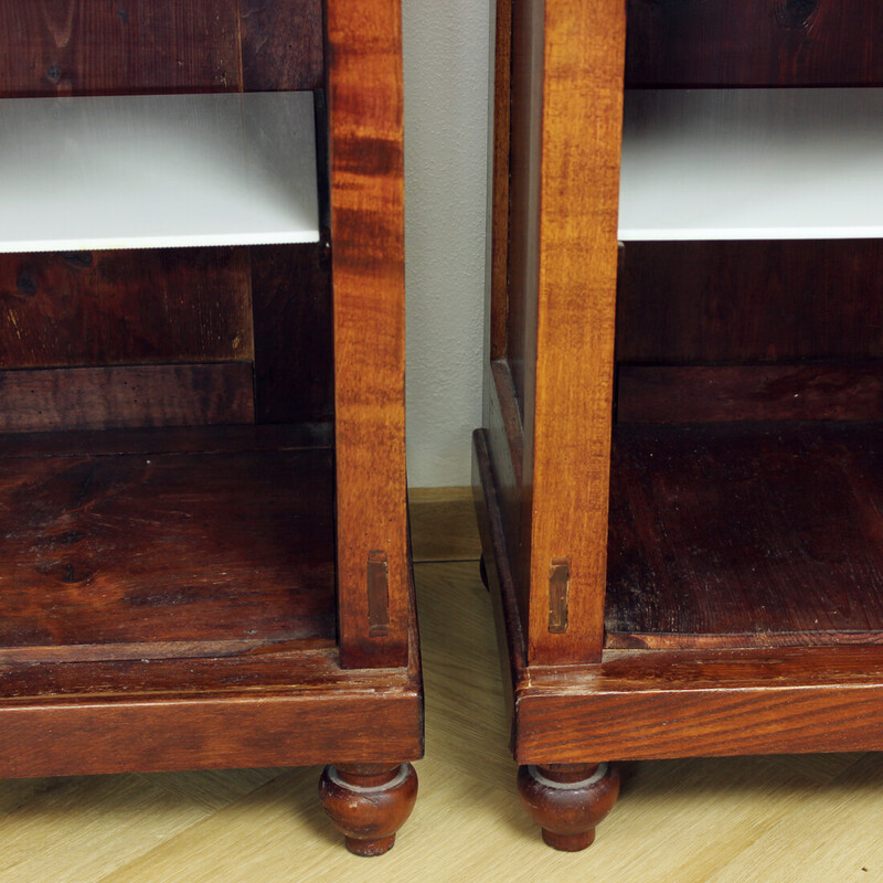 Pair of vintage Art Deco night stands in walnut and glass, Czechoslovakia 1920s