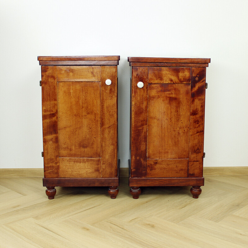 Pair of vintage Art Deco night stands in walnut and glass, Czechoslovakia 1920s