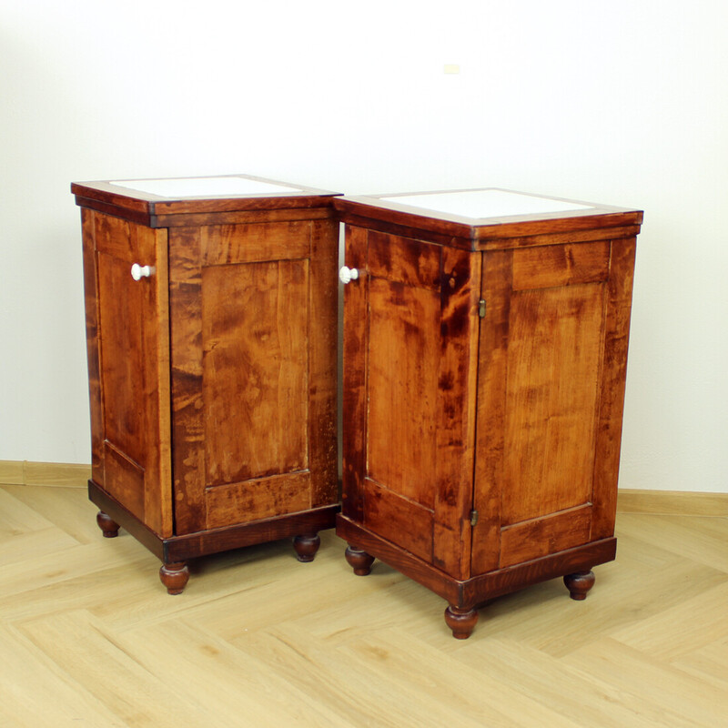 Pair of vintage Art Deco night stands in walnut and glass, Czechoslovakia 1920s