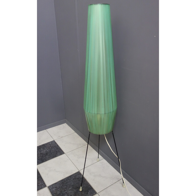 Lámpara de pie vintage en forma de cohete de fibra verde, años 60