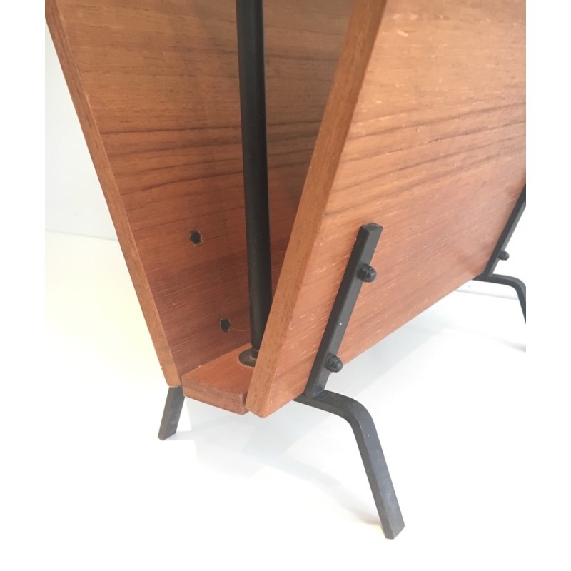 Porte-revues vintage en bois et métal laqué noir, 1950