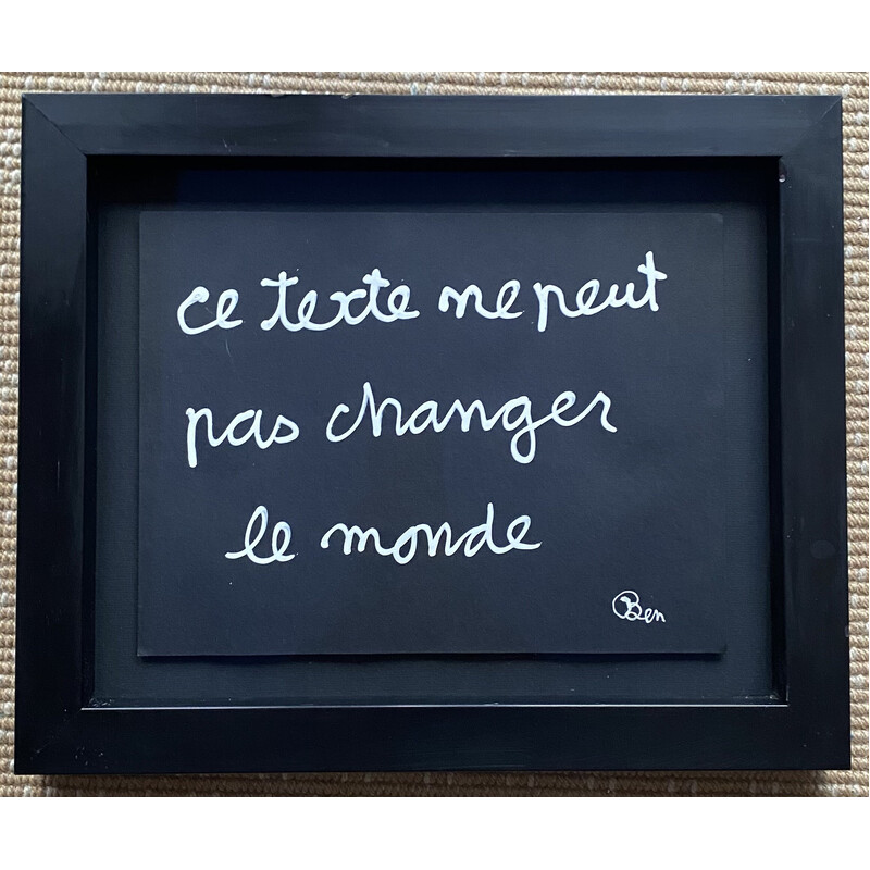 Disegno d'epoca "Questo testo non può cambiare il mondo" di Ben Vautier