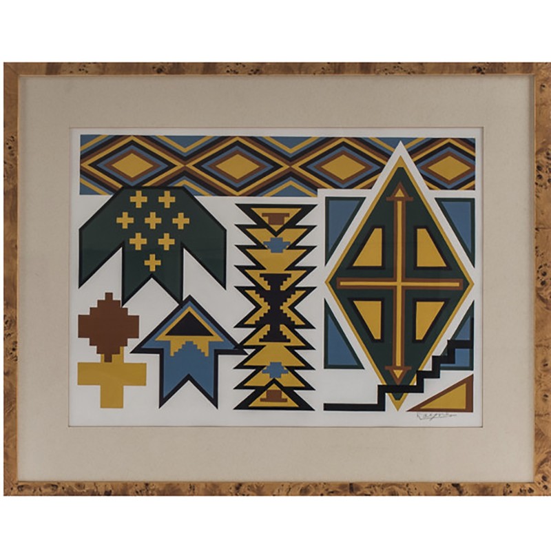 Vintage gouache "Lake Indian Bead Patterns" by Desmond Rayner
