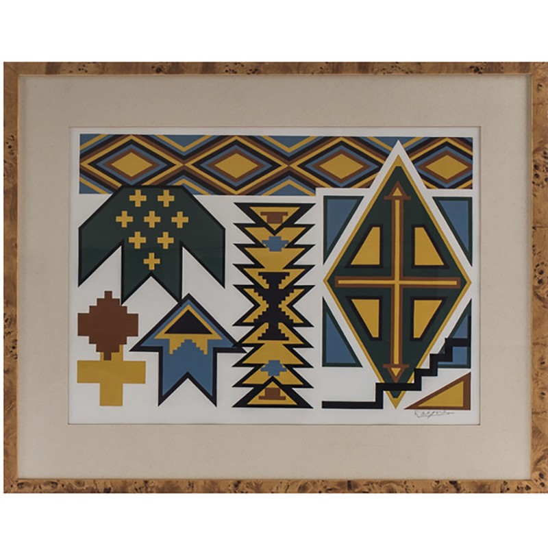 Vintage gouache "Lake Indian Bead Patterns" door Desmond Rayner