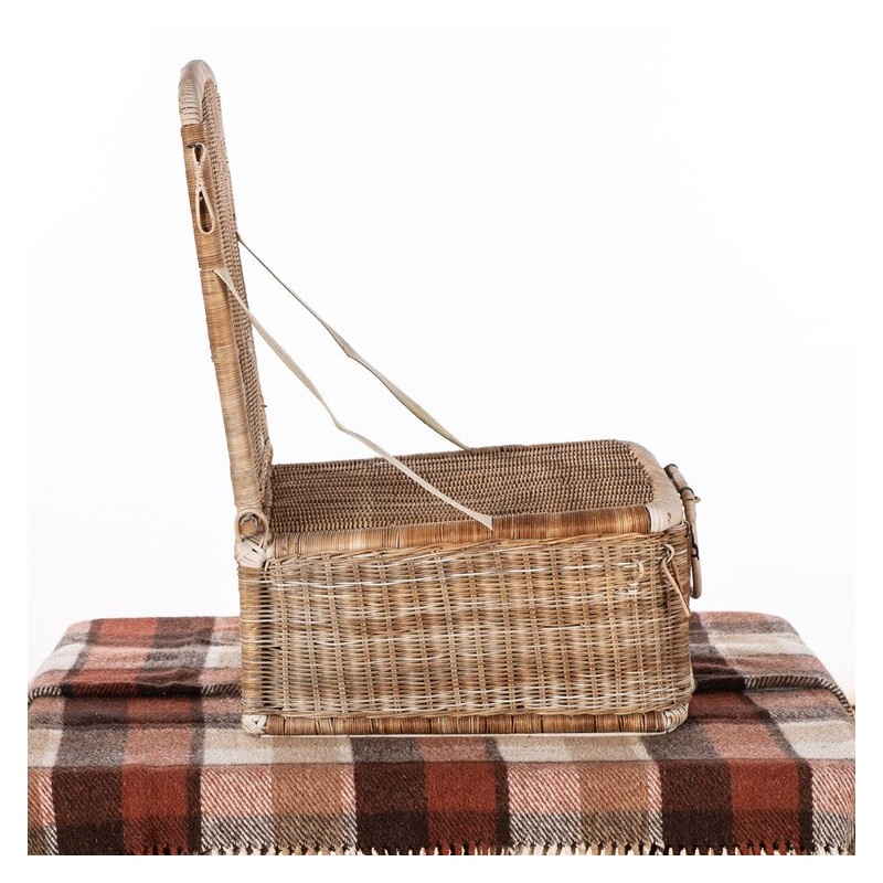 Picknickkorb und Sitz aus Weidengeflecht, 1950er Jahre