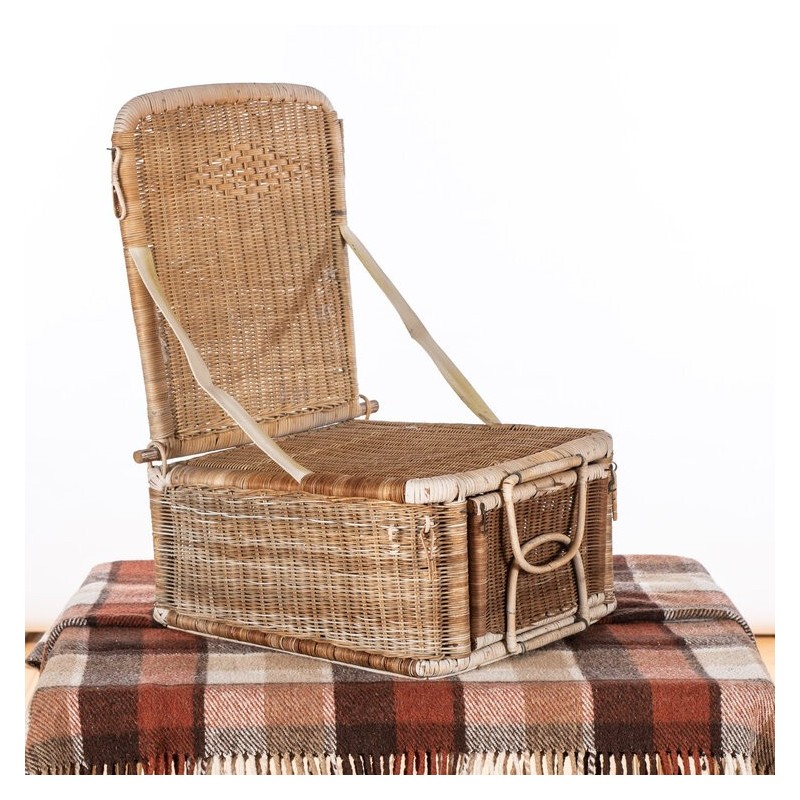 Vintage wicker picnic basket and seat, 1950s