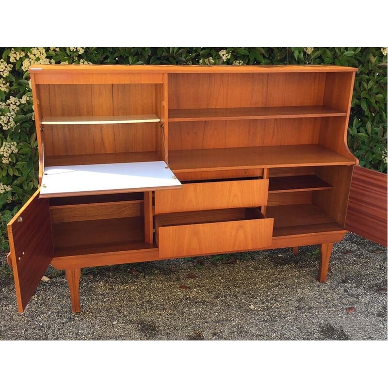 Vintage English teak wood highboard, 1970