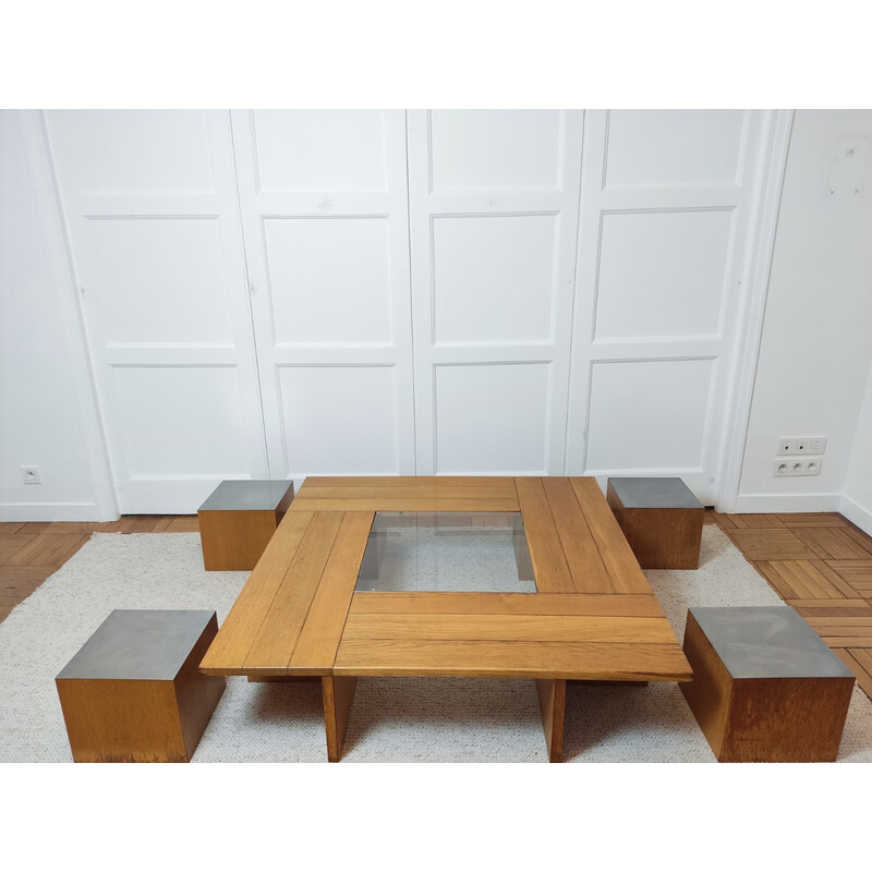 Vintage coffee table with 4 cubic seats by Tecno, 1970