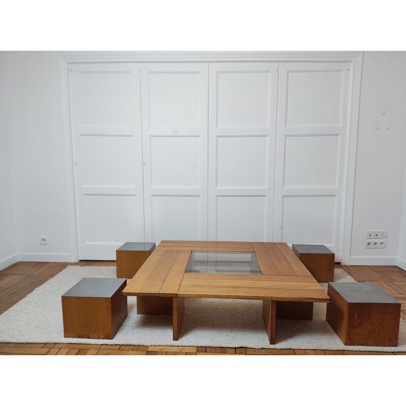 Vintage coffee table with 4 cubic seats by Tecno, 1970