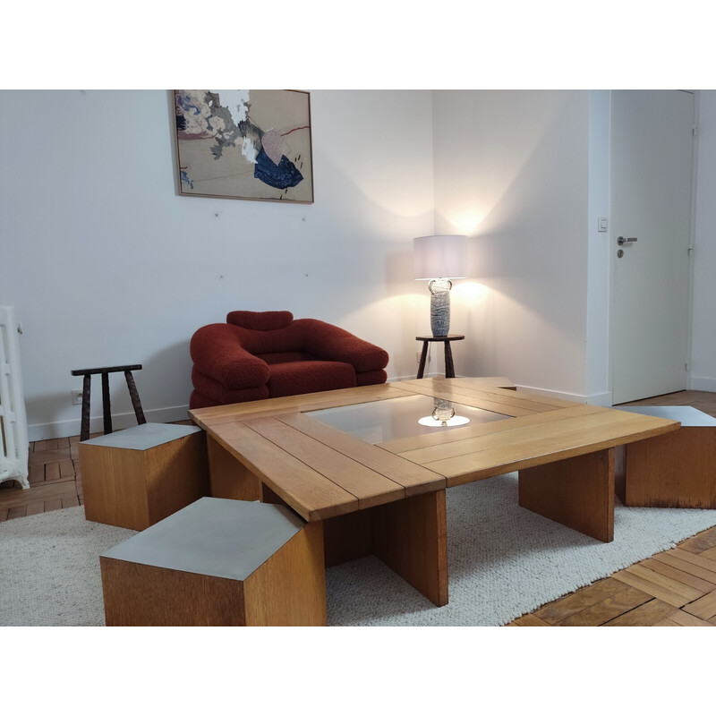 Vintage coffee table with 4 cubic seats by Tecno, 1970