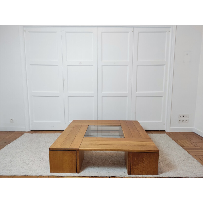 Vintage coffee table with 4 cubic seats by Tecno, 1970