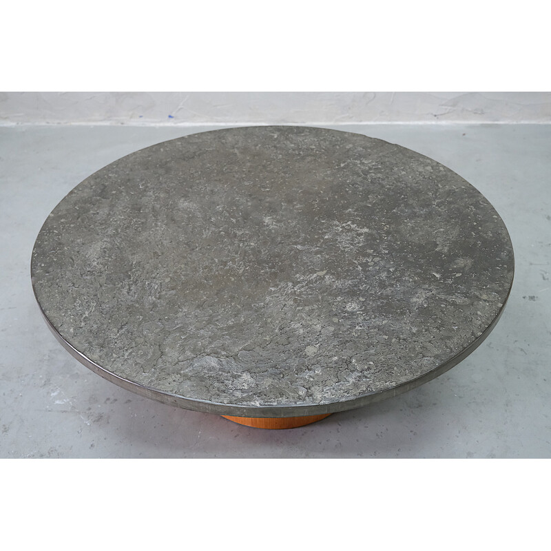 Vintage Brutalistic stone and teak coffe table de Peter Draenert, 1970s