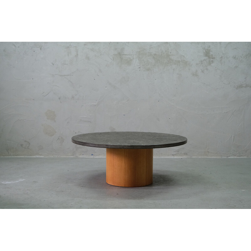 Vintage Brutalistic stone and teak coffe table de Peter Draenert, 1970s