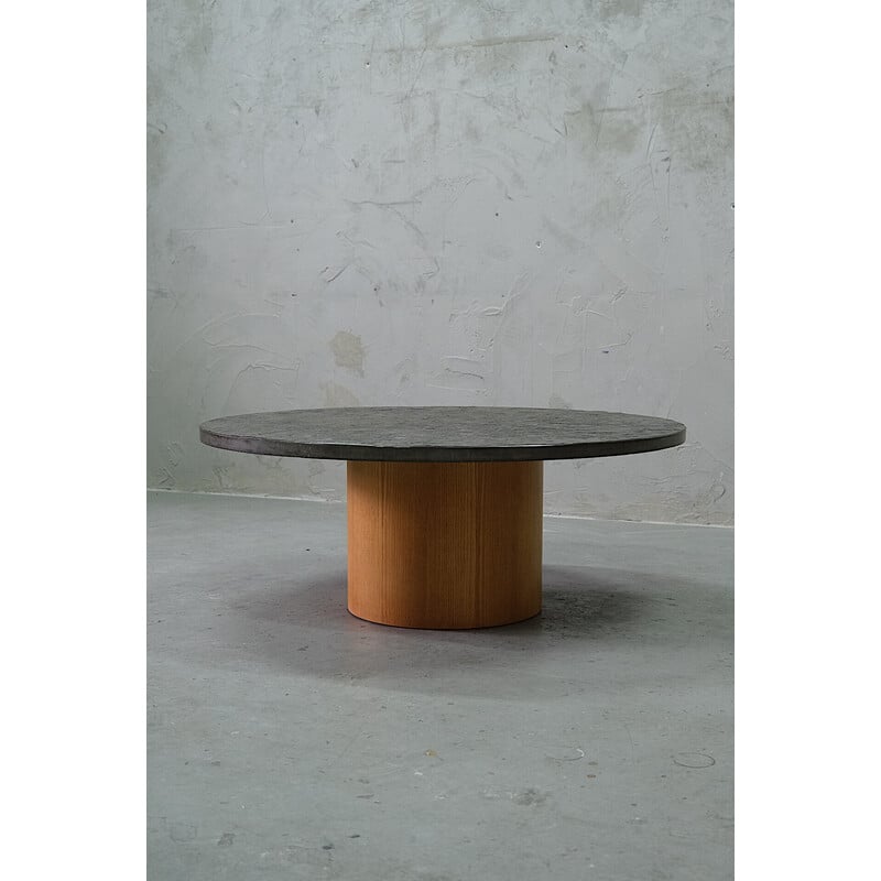 Vintage Brutalistic stone and teak coffe table de Peter Draenert, 1970s