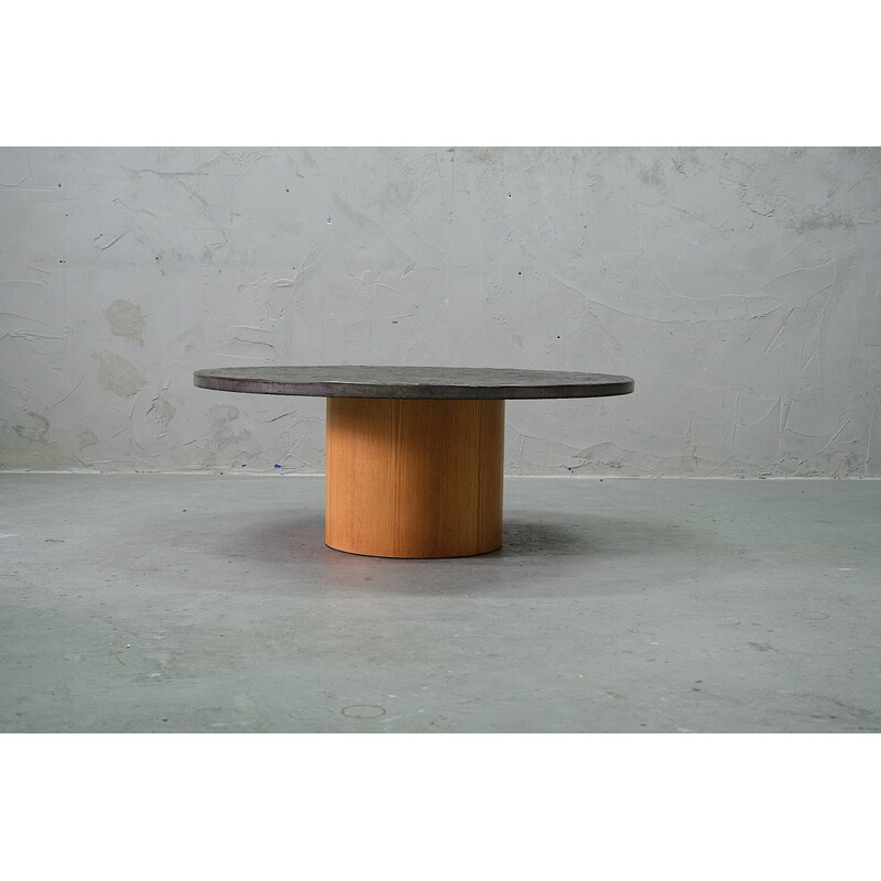 Vintage Brutalistic stone and teak coffe table by Peter Draenert, 1970s