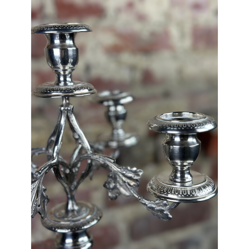 Pair of vintage silver plated 5 branch candlesticks, 1980s