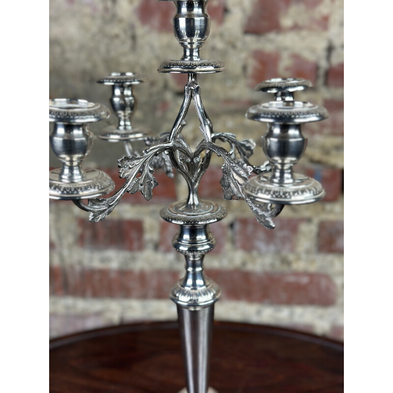Pareja de candelabros vintage de 5 brazos bañados en plata, 1980