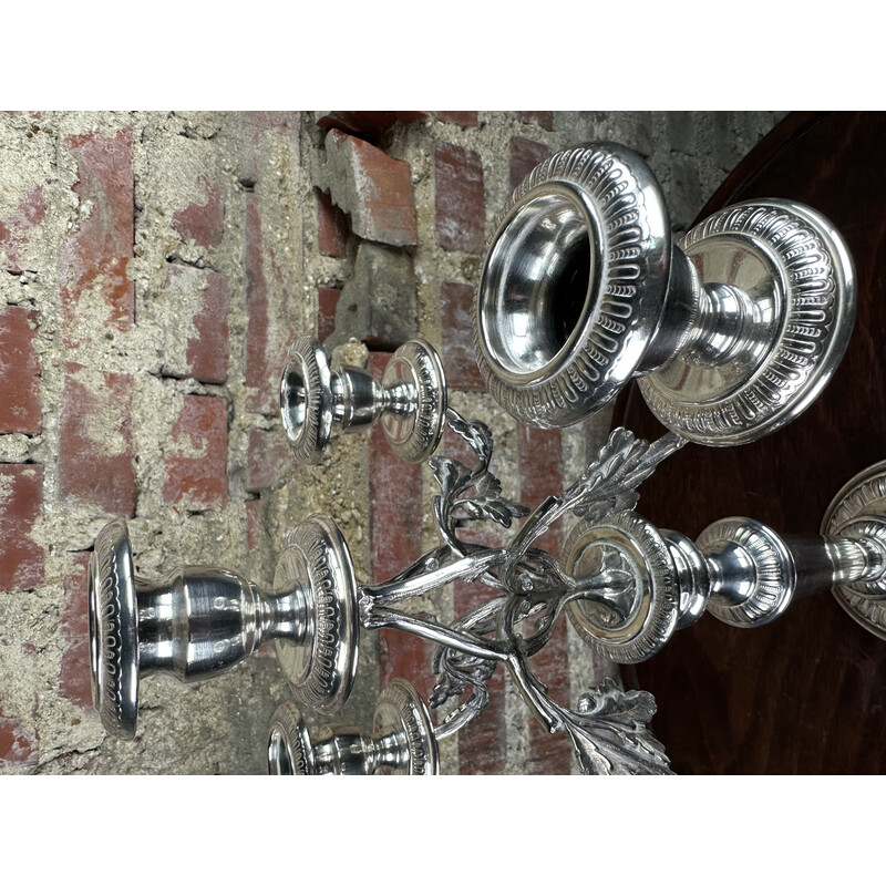 Pareja de candelabros vintage de 5 brazos bañados en plata, 1980