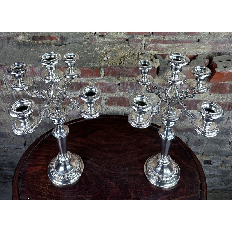 Pair of vintage silver plated 5 branch candlesticks, 1980s