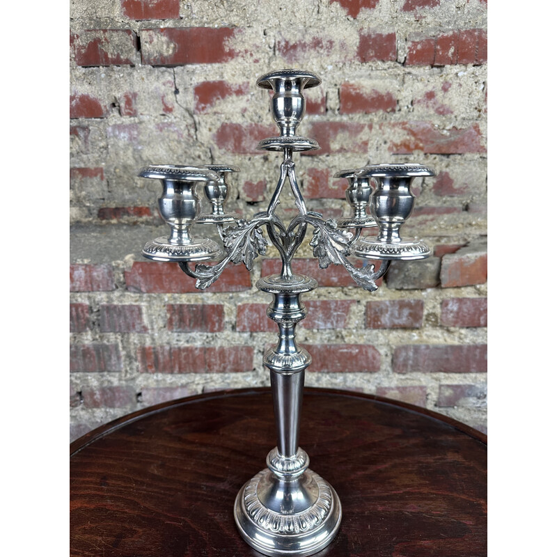 Pair of vintage silver plated 5 branch candlesticks, 1980s