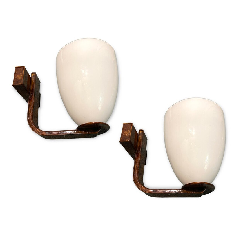 Pair of vintage Italian opaline glass wall lamps
