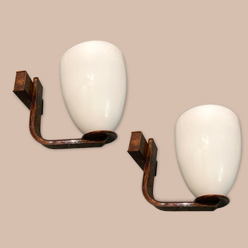 Pair of vintage Italian opaline glass wall lamps