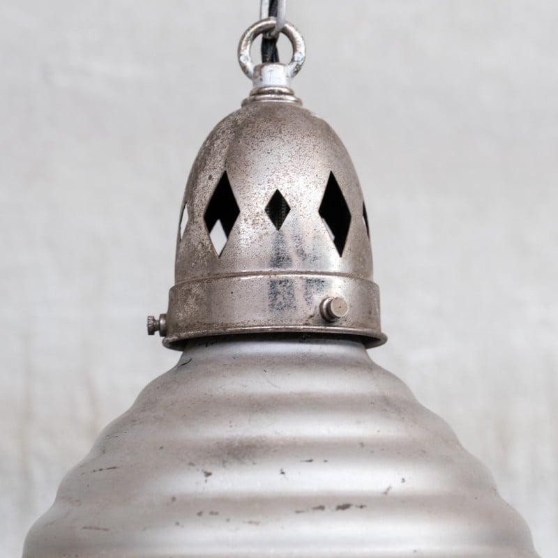 Vintage Mercury glass two tone pendant lamp, France 1920s