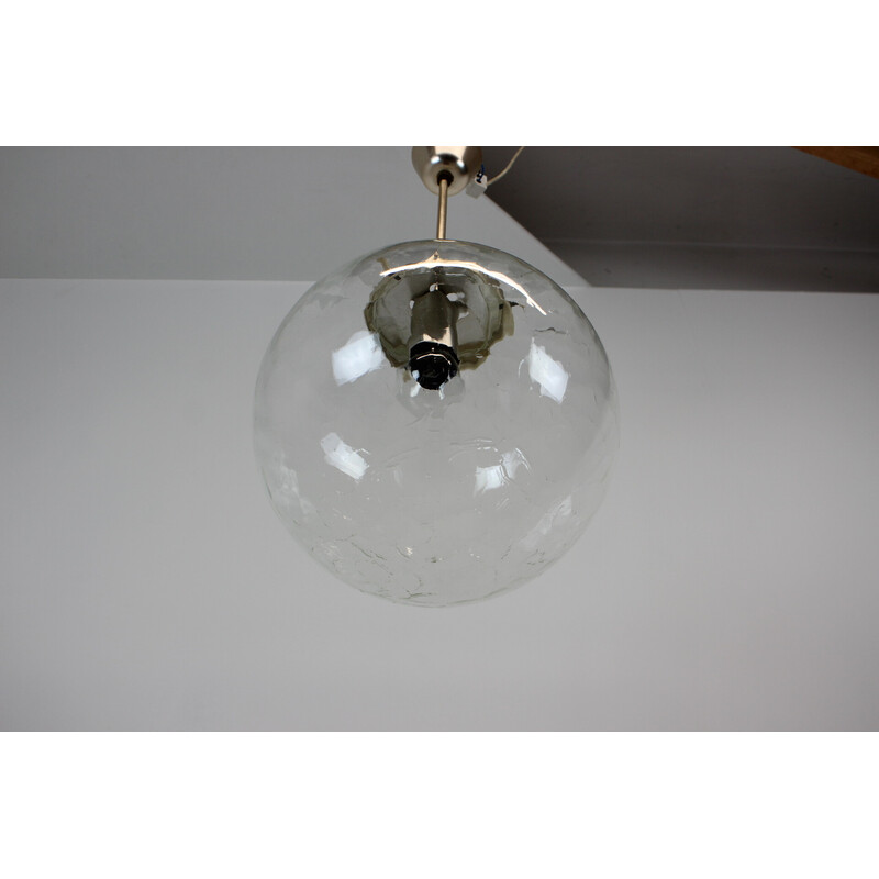 Vintage glass and metal pendant lamp, Czechoslovakia 1970s