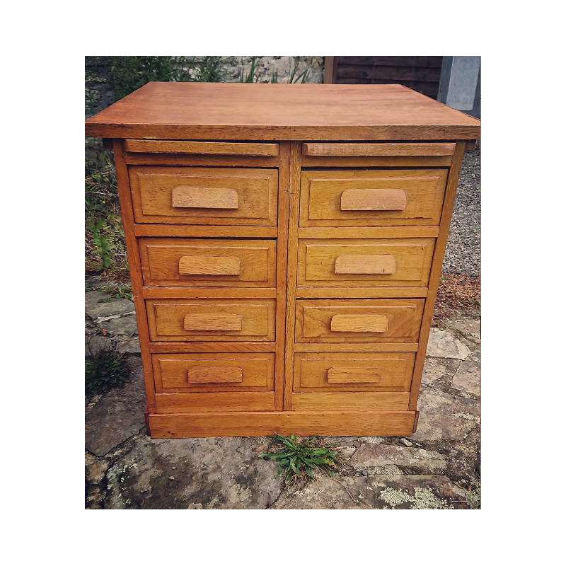 Vintage oak cabinet with 8 drawers
