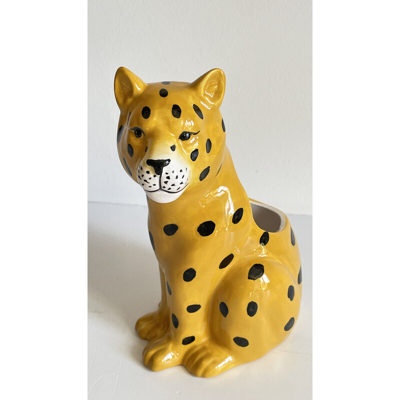 Maceta de cerámica de leopardo vintage, 1980