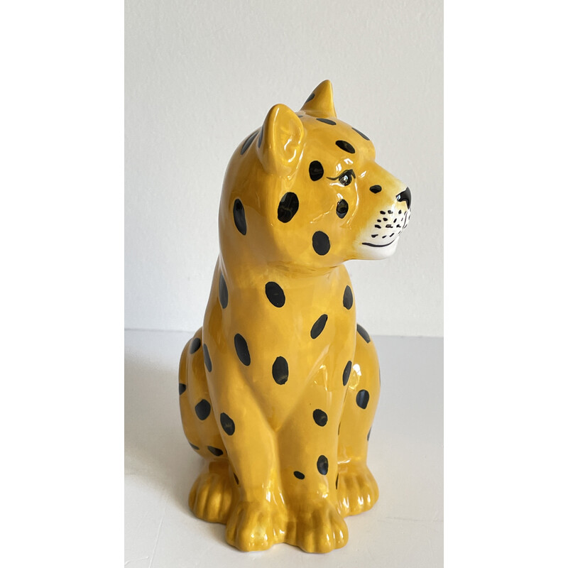 Maceta de cerámica de leopardo vintage, 1980