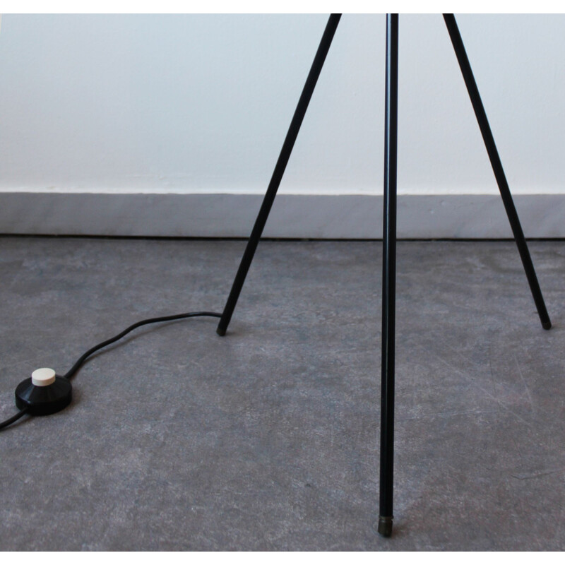 Vintage tripod floor lamp in metal, brass and rhodoïd by Aro Leuchten, Germany 1960s