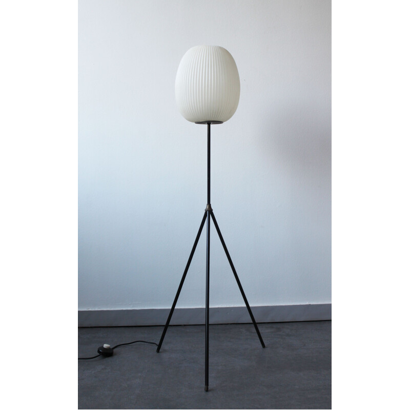 Vintage tripod floor lamp in metal, brass and rhodoïd by Aro Leuchten, Germany 1960s