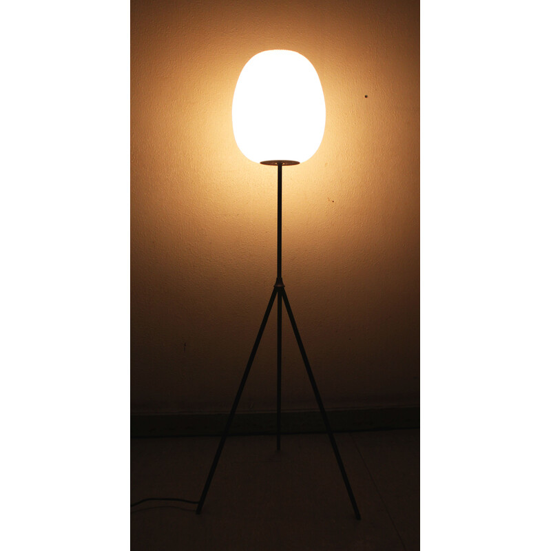 Vintage tripod floor lamp in metal, brass and rhodoïd by Aro Leuchten, Germany 1960s