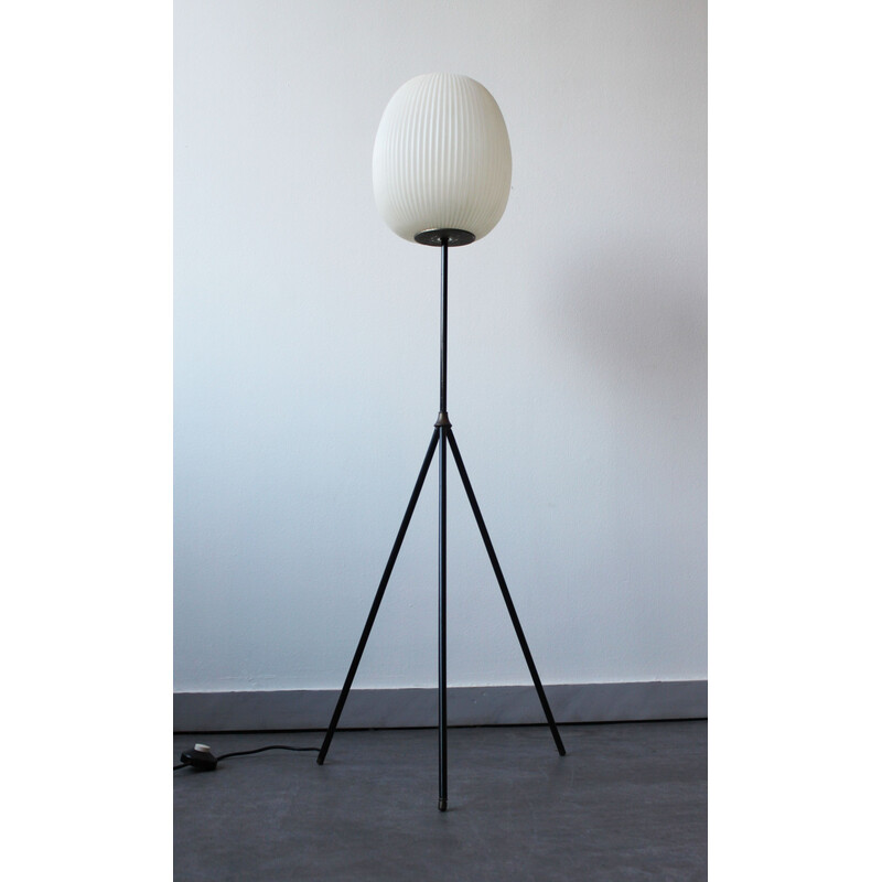 Vintage tripod floor lamp in metal, brass and rhodoïd by Aro Leuchten, Germany 1960s