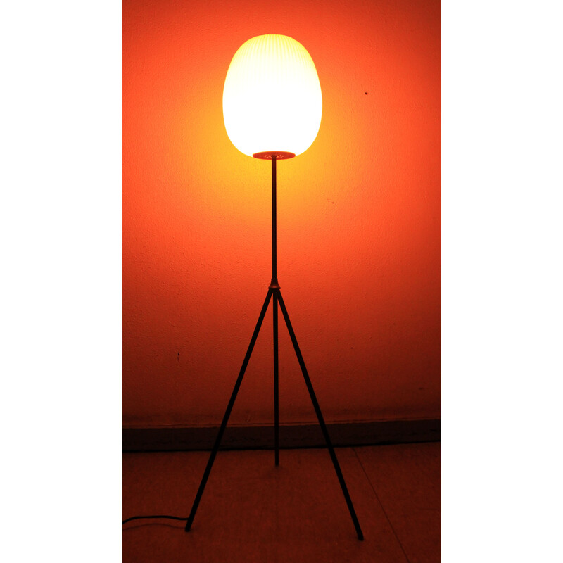 Vintage tripod floor lamp in metal, brass and rhodoïd by Aro Leuchten, Germany 1960s