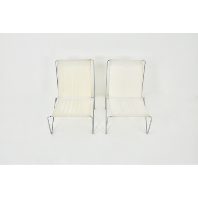 Pareja de sillas Bachelor vintage en metal y tela crema de Verner Panton para Fritz Hansen, 1950