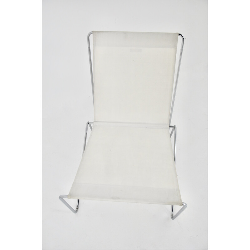 Ein Paar Vintage Bachelor Sessel aus Metall und cremigem Stoff von Verner Panton für Fritz Hansen, 1950