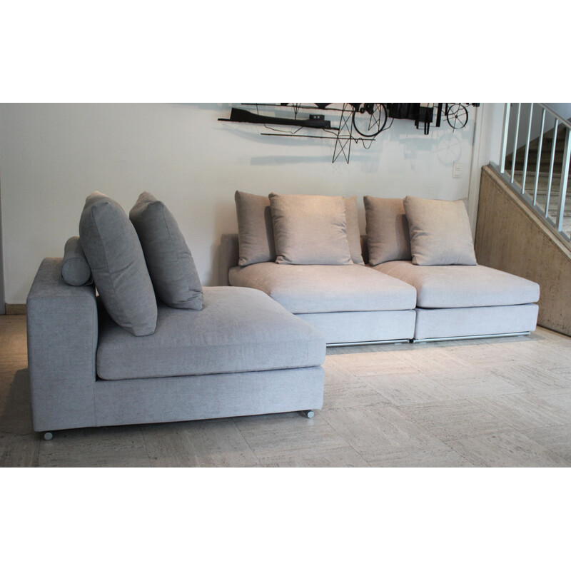 Modulares 3-Sitzer Vintage-Sofa in grauem Stoff, Birke und Stahl von Camerich