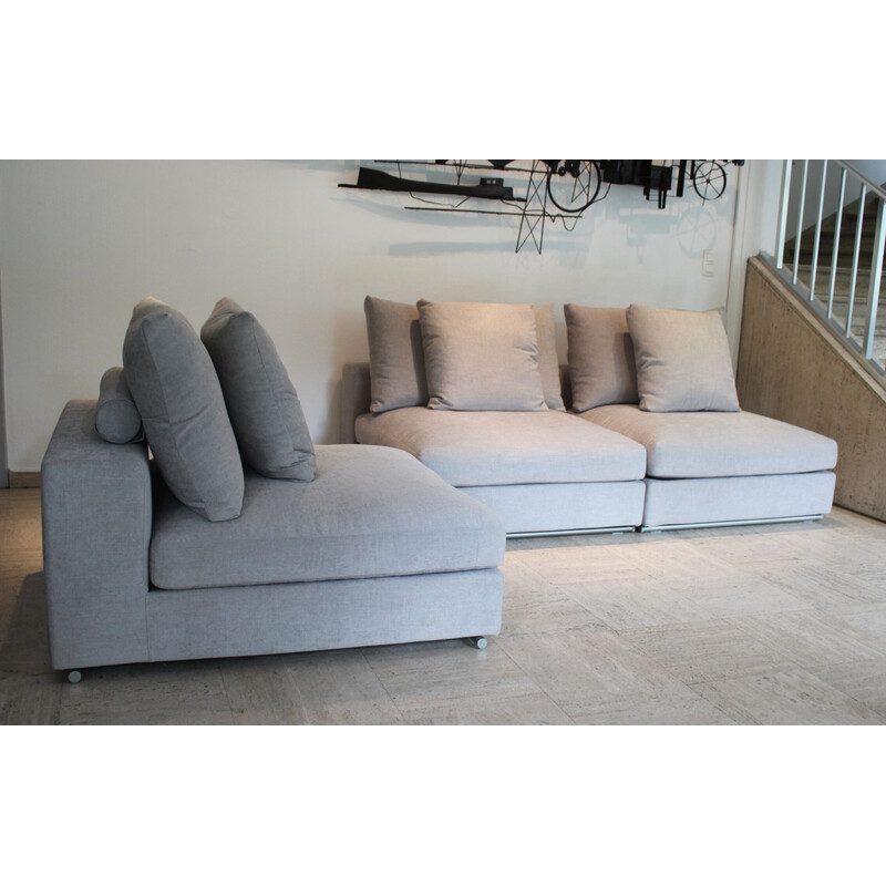 Vintage 3-seater modular sofa in gray fabric, birch and steel by Camerich