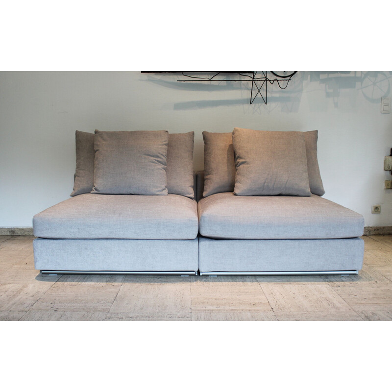 Modulares 3-Sitzer Vintage-Sofa in grauem Stoff, Birke und Stahl von Camerich