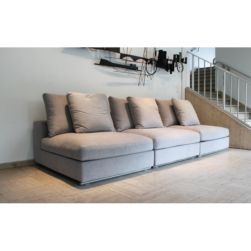 Vintage 3-seater modular sofa in gray fabric, birch and steel by Camerich