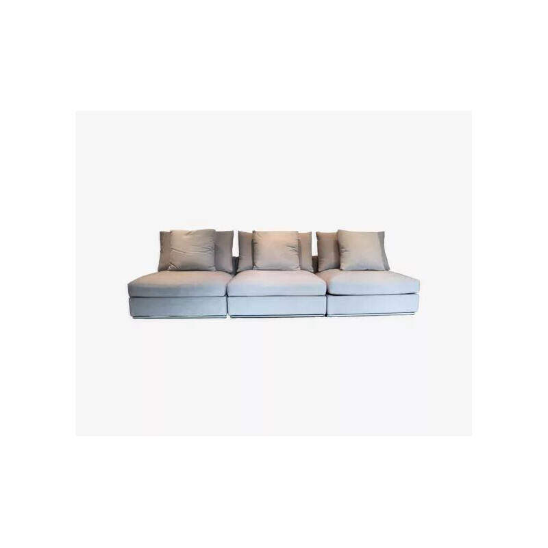 Vintage 3-seater modular sofa in gray fabric, birch and steel by Camerich