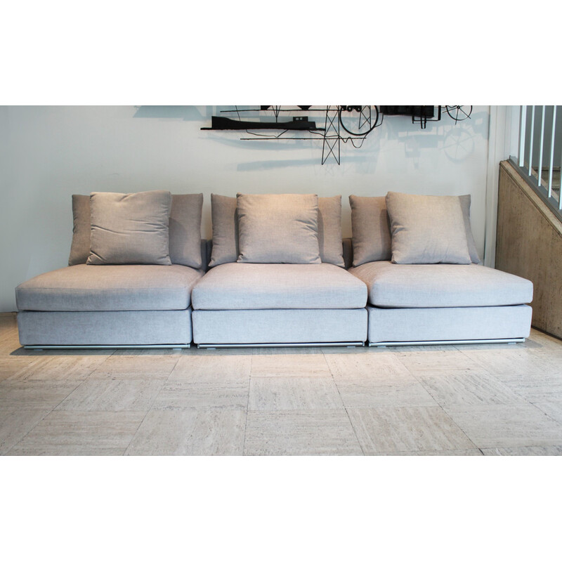 Vintage 3-seater modular sofa in gray fabric, birch and steel by Camerich