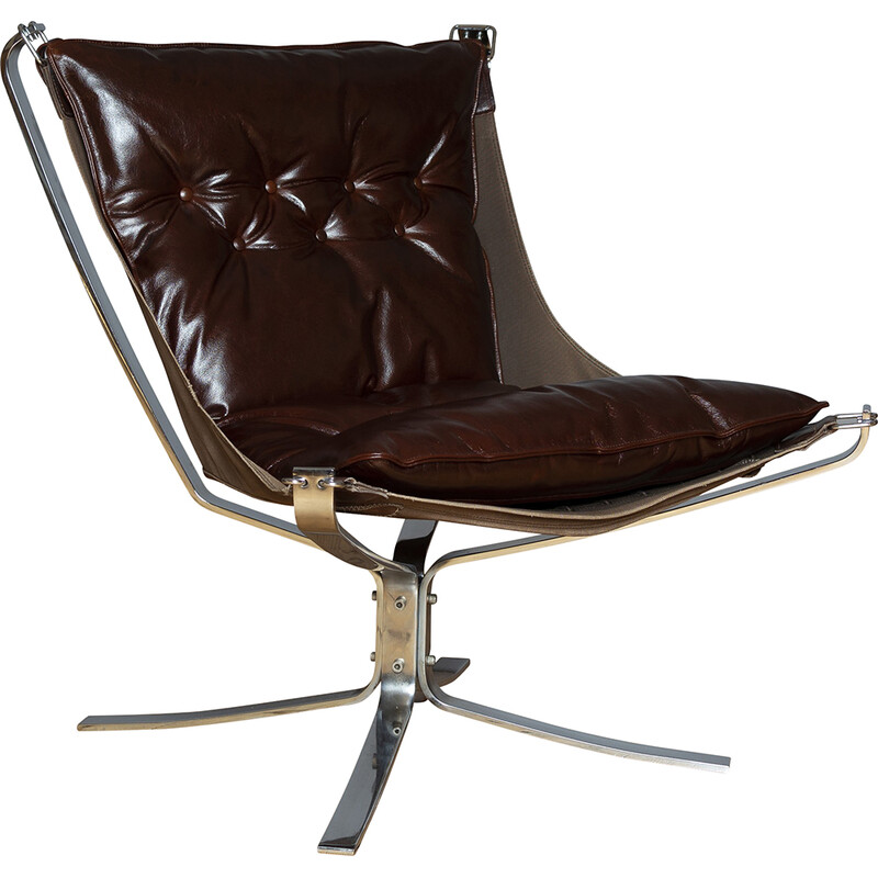 Vintage Falcon armchair in chrome and leather by Sigurd Ressell for Vatne Mobler, 1970s