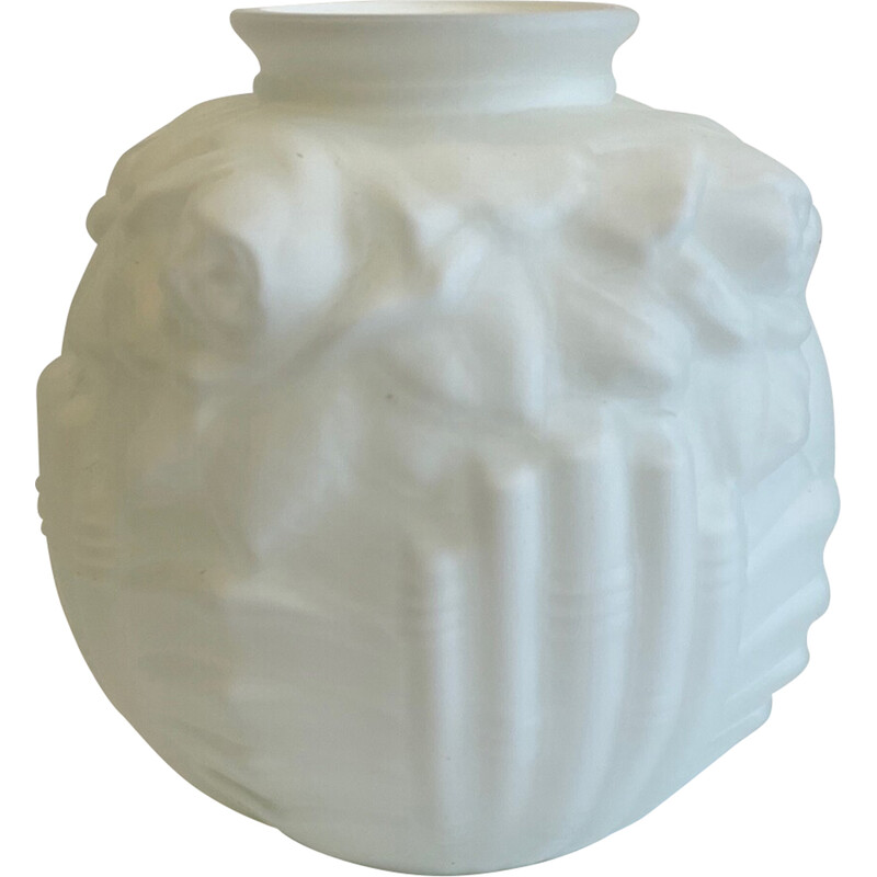 Vase boule vintage Art Déco en pâte de verre blanche