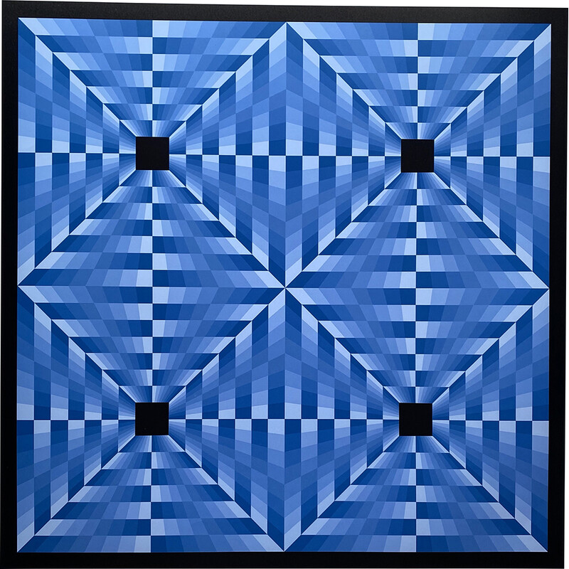 Vintage photolithograph "tribute to Vasarely" by Jim Bird, 1970